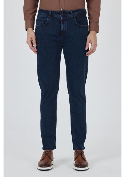 Lacivert Gabardin 5 Cep Düz Paça Casual Slim Fit Pamuklu Denim Pantolon 1023250151