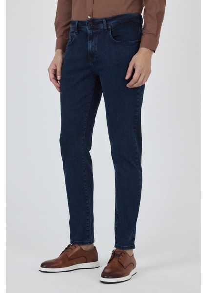 Lacivert Gabardin 5 Cep Düz Paça Casual Slim Fit Pamuklu Denim Pantolon 1023250151