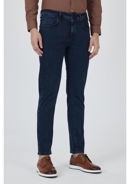 Lacivert Gabardin 5 Cep Düz Paça Casual Slim Fit Pamuklu Denim Pantolon 1023250151