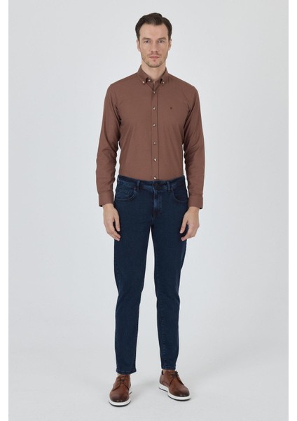 Lacivert Gabardin 5 Cep Düz Paça Casual Slim Fit Pamuklu Denim Pantolon 1023250151