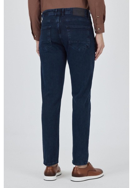 Lacivert Gabardin 5 Cep Düz Paça Casual Slim Fit Pamuklu Denim Pantolon 1023250151