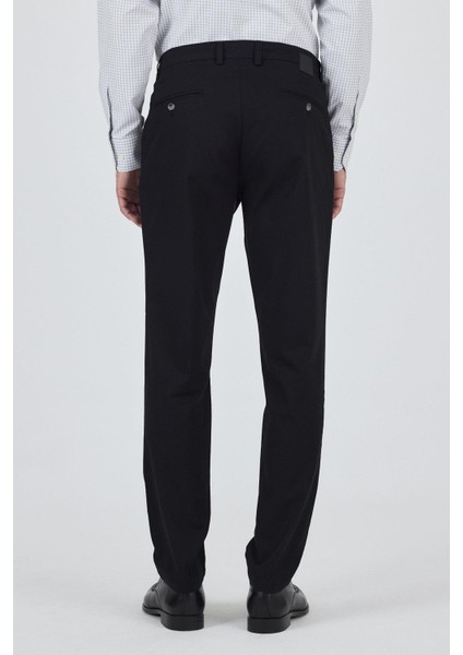 Siyah Gabardin Yan Cep Düz Paça Comfort Fit Pamuklu Casual Chino Pantolon 1003250121