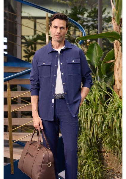 Koyu Lacivert Esnek Yandan Cepli Casual Comfort Fit Jogger Pantolon 1003250117