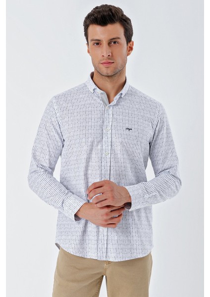 Beyaz Uzun Kollu Baskılı Bez Ayağı Cepsiz Garnili Klasik Slim Fit Dar Kesim Gömlek 1004230232 fırsatları