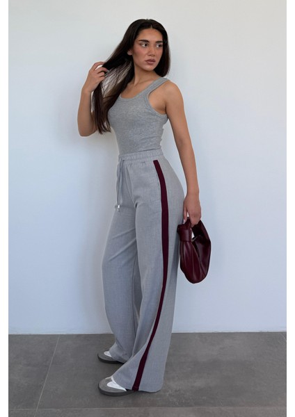 Gri Şerit Detaylı Bol Paça Kadın Pantolon MG2441 fiyatları