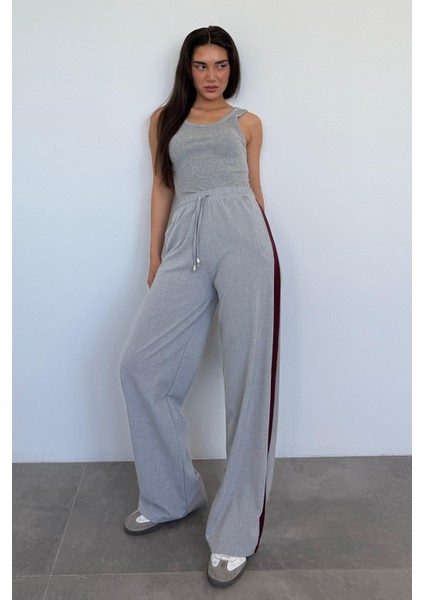 Gri Şerit Detaylı Bol Paça Kadın Pantolon MG2441 modelleri