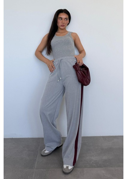 Gri Şerit Detaylı Bol Paça Kadın Pantolon MG2441 indirimleri