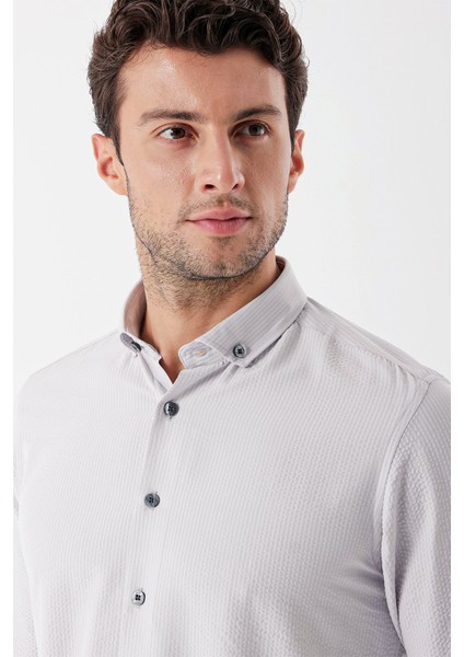 Uzun Kollu Çizgili Gofreli Cepsiz Klasik Slim Fit Dar Kesim Gömlek 1004230233 indirimleri
