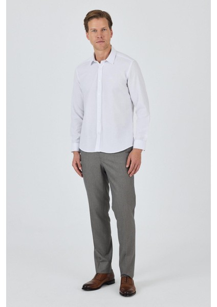 Uzun Kol Desenli Armürlü Sert Yaka Cepsiz Pamuklu Classic Slim Fit Gömlek 1004250191
