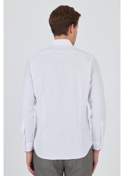 Uzun Kol Desenli Armürlü Sert Yaka Cepsiz Pamuklu Classic Slim Fit Gömlek 1004250191