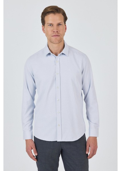 Uzun Kol Desenli Armürlü Sert Yaka Cepsiz Pamuklu Classic Slim Fit Gömlek 1004250184