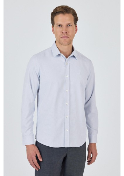 Uzun Kol Desenli Armürlü Sert Yaka Cepsiz Pamuklu Classic Slim Fit Gömlek 1004250184 fiyatları