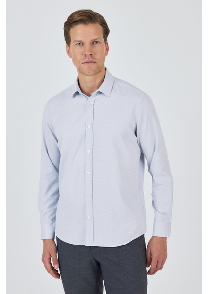 Uzun Kol Desenli Armürlü Sert Yaka Cepsiz Pamuklu Classic Slim Fit Gömlek 1004250184 modelleri