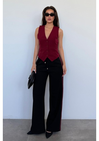 Siyah Şerit Detaylı Bol Paça Kadın Pantolon MG2441