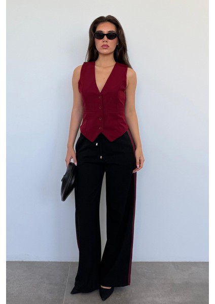 Siyah Şerit Detaylı Bol Paça Kadın Pantolon MG2441 modelleri