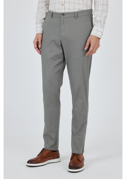 Füme Gabardin Yan Cep Düz Paça Comfort Fit Pamuklu Casual Chino Pantolon 1003250121