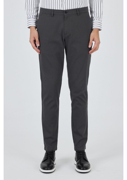 Koyu Antrasit Desenli Armürlü Yan Cep Düz Paça Comfort Fit Pamuklu Casual Chino Pantolon 1003250122