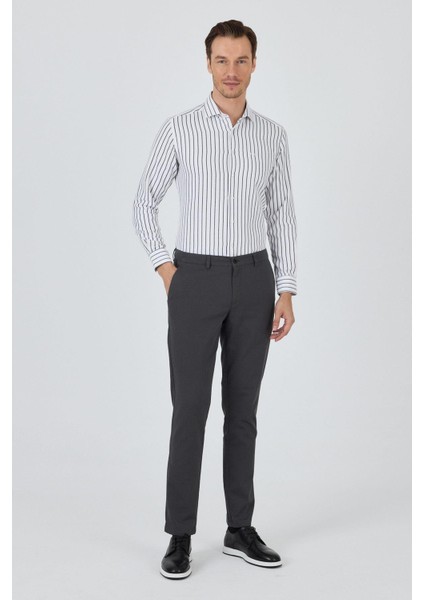 Koyu Antrasit Desenli Armürlü Yan Cep Düz Paça Comfort Fit Pamuklu Casual Chino Pantolon 1003250122 fiyatları