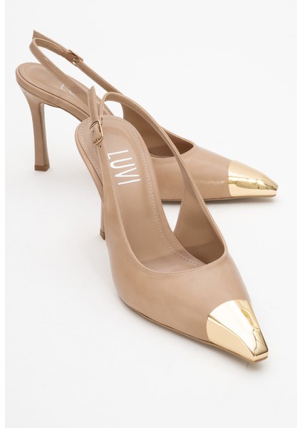 Flare Siyah Cilt Gold Detaylı Kadın Topuklu Ayakkabı