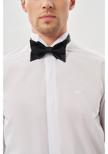 Beyaz Uzun Kol Düz Bez Ayağı Ata Yaka Cepsiz Pamuklu Basic Slim Fit Gömlek 1004245060 fırsatları