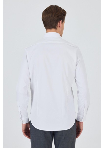 Beyaz Sert Yaka Cepsiz Gabardin Uzun Kol Slim Fit Esnek Gömlek 1004250234 indirimleri