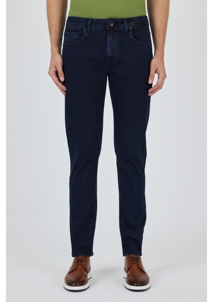 Koyu Lacivert Gabardin 5 Cep Düz Paça Casual Slim Fit Pamuklu Denim Pantolon 1023250151