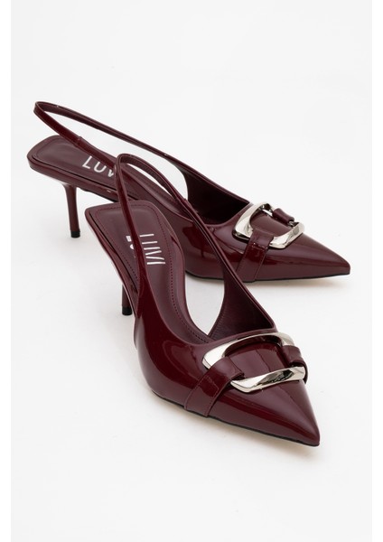 Lustre Siyah Rugan Tokalı Sivri Burun Kadın Topuklu Ayakkabı