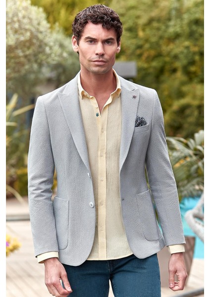 Sarı Uzun Kollu Biritli Yaka Biyeli Pamuklu Likralı Casual Slim Fit Dar Kesim Gömlek 1004240232