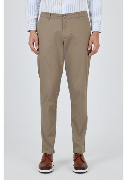 Koyu Vizon Gabardin Yan Cep Düz Paça Comfort Fit Pamuklu Casual Chino Pantolon 1003250121