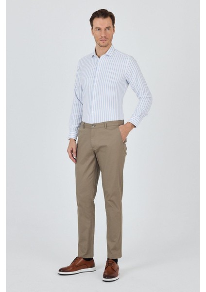 Koyu Vizon Gabardin Yan Cep Düz Paça Comfort Fit Pamuklu Casual Chino Pantolon 1003250121