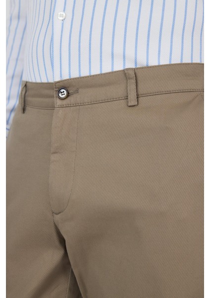 Koyu Vizon Gabardin Yan Cep Düz Paça Comfort Fit Pamuklu Casual Chino Pantolon 1003250121