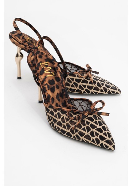 Peony Siyah Fileli Fiyonklu Sivri Burun Kadın Topuklu Ayakkabı