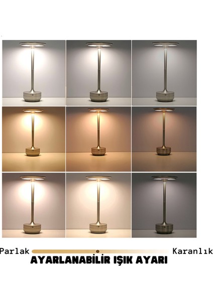 Kablosuz LED Masa Lambası Stern Abajur Alüminyum Gövde Dokunmatik Kontrol, 3 Renkli Işık, 2600MAH Şarjlı, Kesintisiz 6-8 Saat Kullanım, Modern Tasarım, Restoran ve Ev Için Atmosfer Aydınlatması
