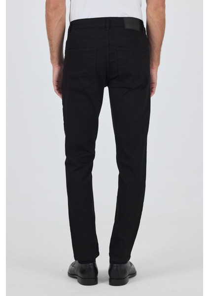 Siyah Gabardin 5 Cep Düz Paça Casual Slim Fit Pamuklu Denim Pantolon