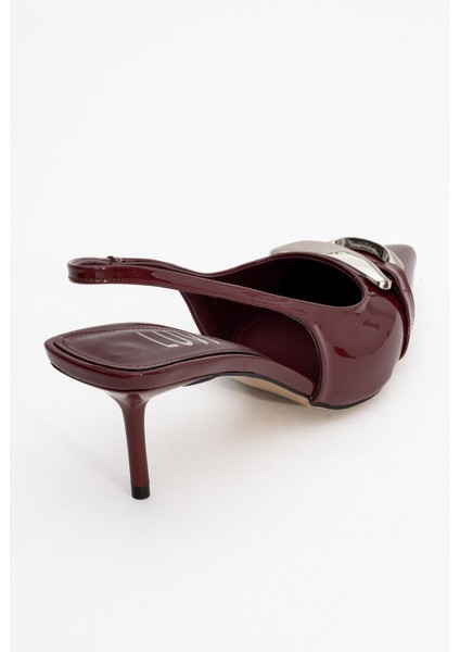 Lustre Siyah Rugan Tokalı Sivri Burun Kadın Topuklu Ayakkabı indirimleri