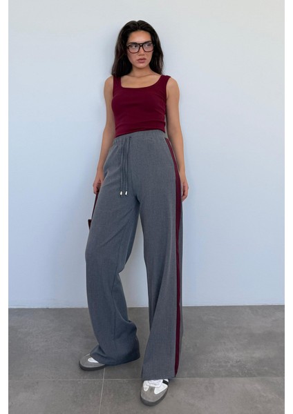 Antrasit Şerit Detaylı Bol Paça Kadın Pantolon MG2441 fiyatları