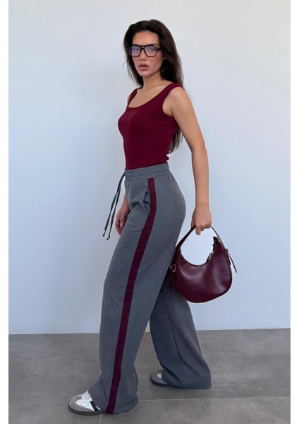 Antrasit Şerit Detaylı Bol Paça Kadın Pantolon MG2441 modelleri