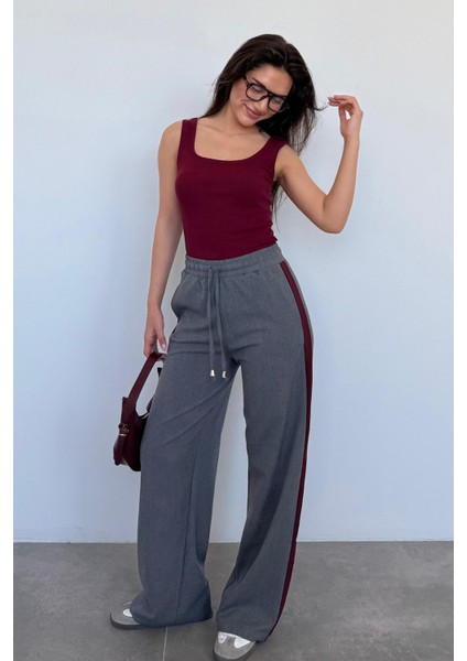 Antrasit Şerit Detaylı Bol Paça Kadın Pantolon MG2441 fırsatları