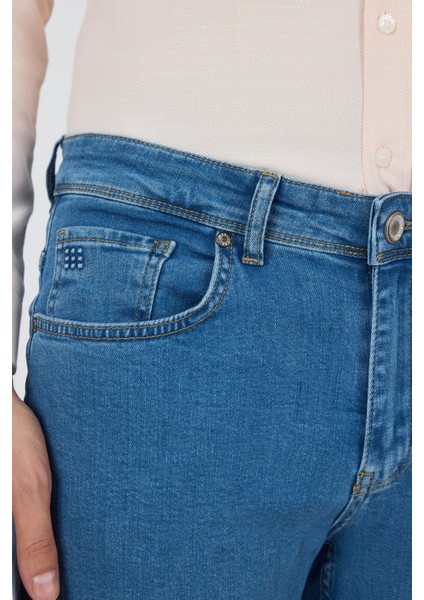 Koyu Mavi Gabardin 5 Cep Düz Paça Casual Slim Fit Pamuklu Denim Pantolon 1023250155 modelleri