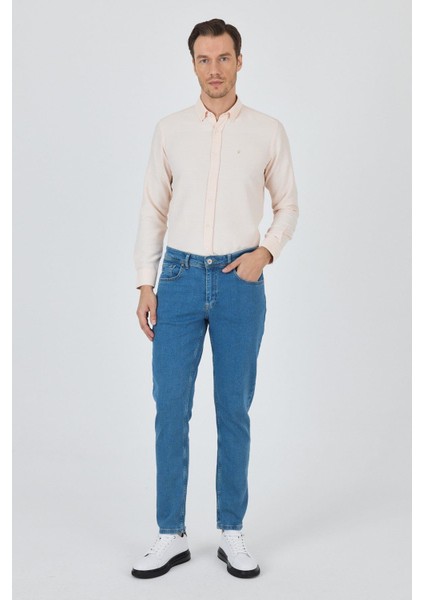Koyu Mavi Gabardin 5 Cep Düz Paça Casual Slim Fit Pamuklu Denim Pantolon 1023250155 fırsatları