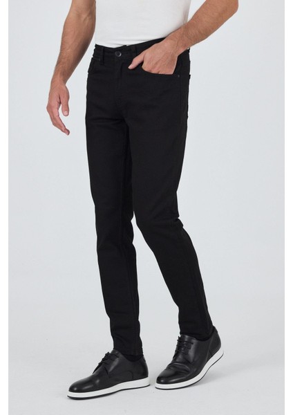 Siyah Gabardin 5 Cep Düz Paça Casual Slim Fit Pamuklu Denim Pantolon 1023250158 modelleri