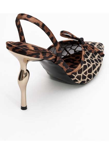 Peony Siyah Fileli Fiyonklu Sivri Burun Kadın Topuklu Ayakkabı indirimleri