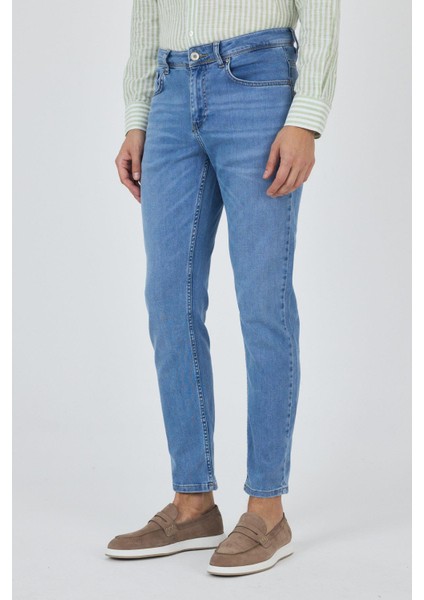 Koyu Mavi Gabardin 5 Cep Düz Paça Casual Slim Fit Pamuklu Denim Pantolon 1023250156 fiyatları