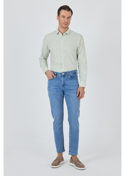 Koyu Mavi Gabardin 5 Cep Düz Paça Casual Slim Fit Pamuklu Denim Pantolon 1023250156 fırsatları
