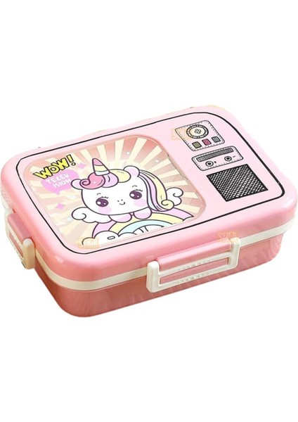 life Bento 820ML Lunchbox Tek Katlı 3 Bölmeli Paslanmaz Çelik (Pembe Unicorn)