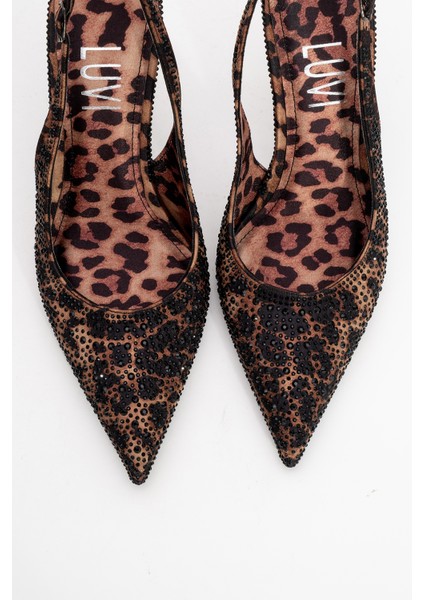 Roya Siyah Sarı Desenli Saten Taşlı Sivri Burun Kadın Topuklu Ayakkabı fiyatları