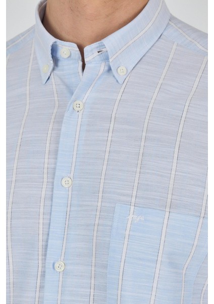 Uzun Kol Çizgili Desen Düğmeli Yaka Cepli Classic Comfort Fit Gömlek 1004250189 fırsatları