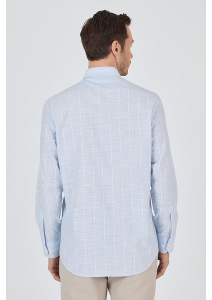 Uzun Kol Çizgili Desen Düğmeli Yaka Cepli Classic Comfort Fit Gömlek 1004250189 indirimleri