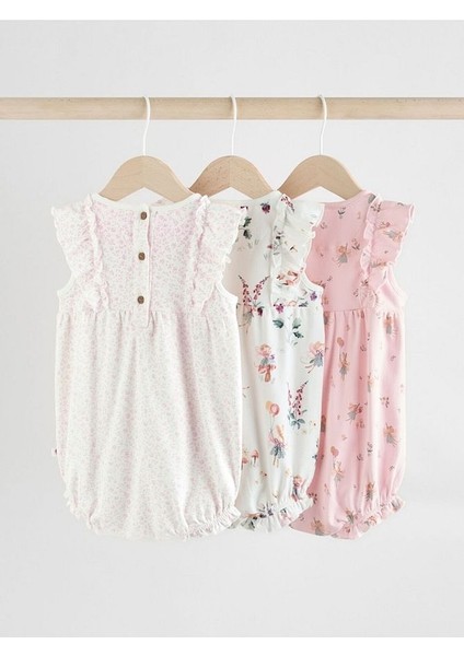 %100 Pamuklu Pembe Krem Çiçek Desenli 3'lü Romper Set fiyatları