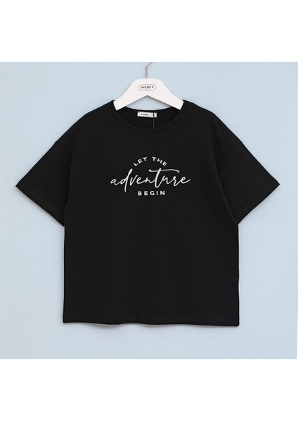 Kız Çocuk Kısa Kol Yazlık Tişört - (7 Yaş-12 Yaş) - 32034 - Siyah